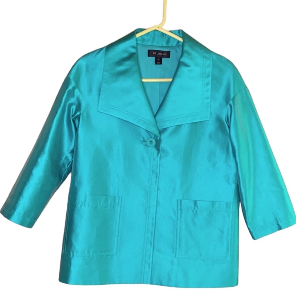 St John Blue/Green Short Jacket. Single button closure. A true classic.